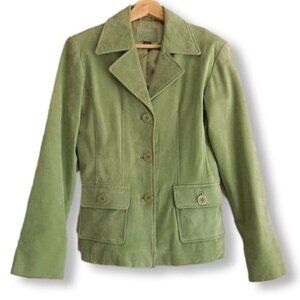 DENVER HAYES Genuine Suede Button Front Blazer Jacket Short Coat Green Sz S